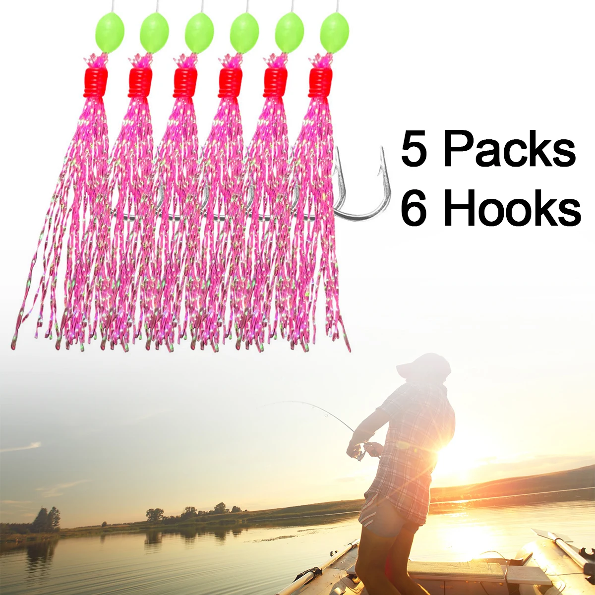 

5 Pack 6pcs Fishing Gear Colorful Wire Hooks Loyal Fishing Colorful Wire Hooks Servo Hooks 1 String 6 Lures Colorful Wire Hooks