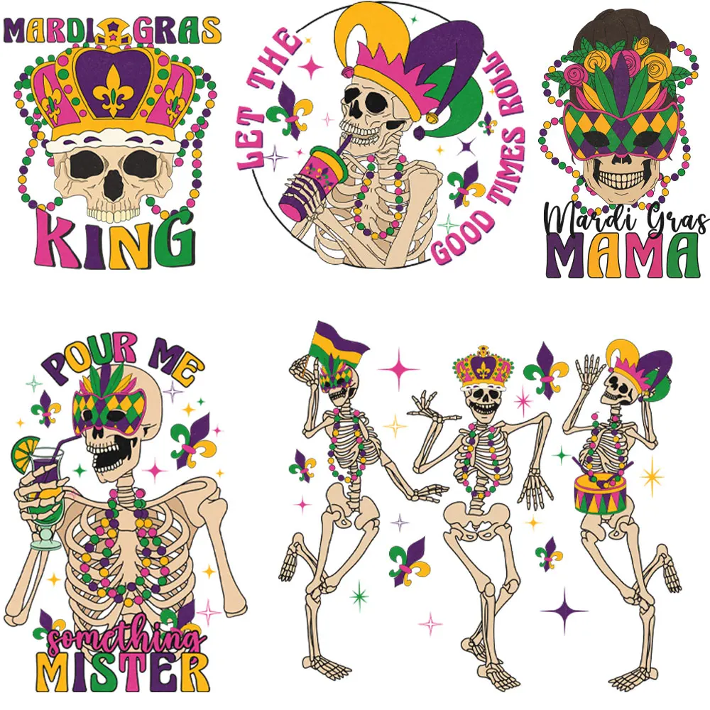 Mardi Gras Heat Transfer Stickers Mask Pattern Iron On Skull Dance Heat  Transfers Stickers For Mardi Gras Party Favor Patches