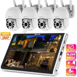 Sistema de cámaras de seguridad PTZ de 3MP, Kit NVR de 8 canales con Monitor de pantalla de 10,1 pulgadas, Plug & Play, Audio de 2 vías, conjunto de videovigilancia para el hogar