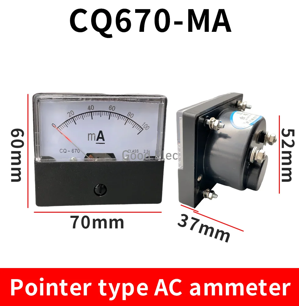 DC DH670 1mA 5mA 10mA 50mA 100mA 200mA 300mA 500mA Analog Current Panel Meter Ampere Ammeter