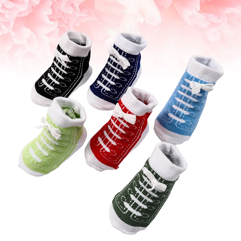 6 pçs algodão sapato do bebê forma design macio elástico antiderrapante crianças meias para a criança recém-nascido respirável anti odor meias curtas