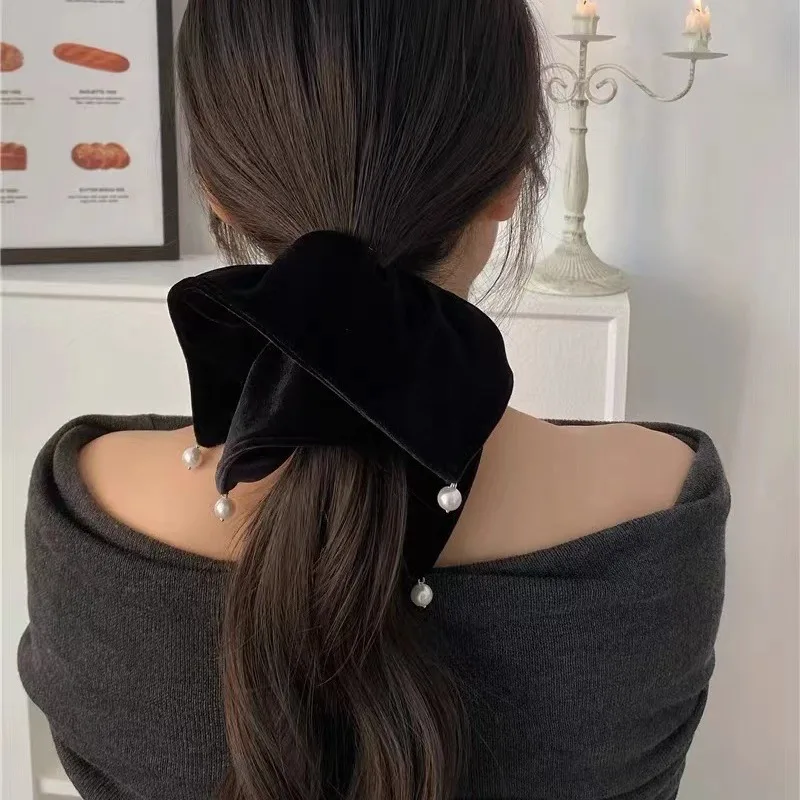 

Flannel Hairbands Square Pearl Hair Scrunchie Oversized Velvet Elastic Hair Bands For Women Girls Headwear Hair Accessories