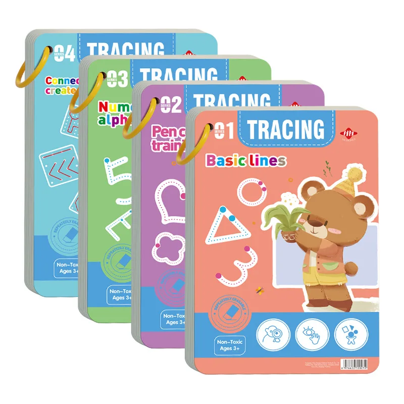 Cuaderno de trabajo de entrenamiento con Control de bolígrafo para niños pequeños, cuaderno de práctica de rastreo mágico para bebés, escritura reutilizable, dibujo, libros educativos con imágenes