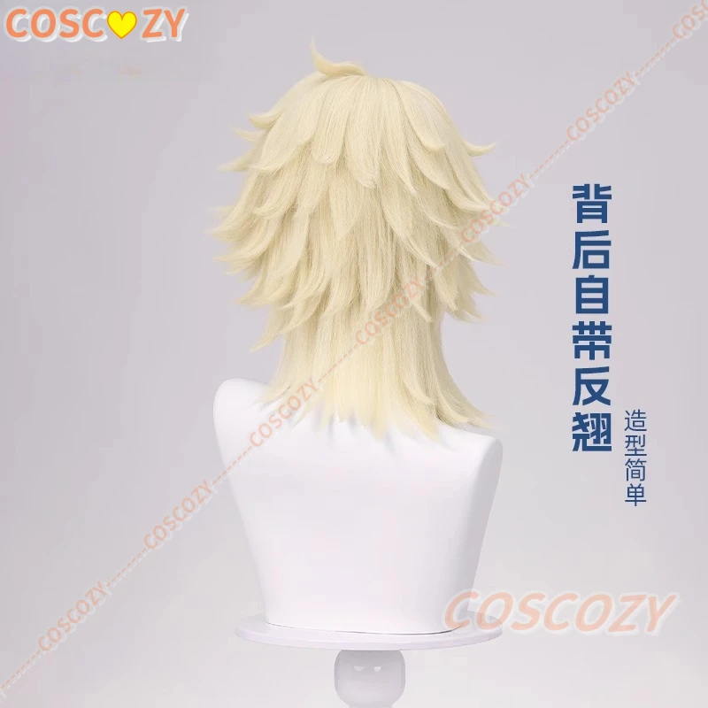 Genshin Impact Varka Parrucca Cosplay 50 cm Capelli biondi Cavalieri di Favonius Mondstadt Fibra resistente al calore Capelli Halloween Parrucche da donna