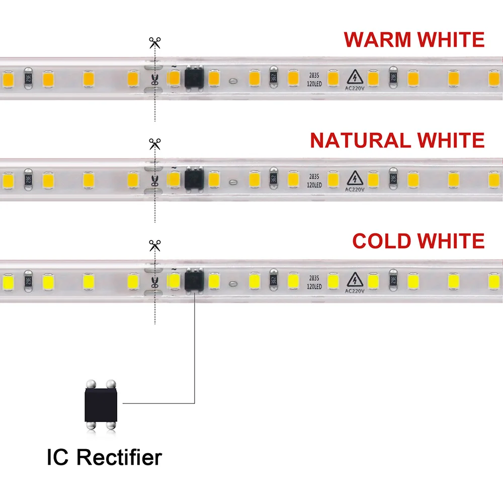 AC 220V 2835 LED Strip Light with 2pin Wire 120LED/m High Brightness Lighting Waterproof Flexible Led Tape Diode Lamp 9 Colors