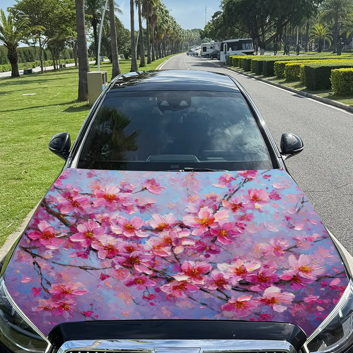 Cherry Blossom Car Hood Stickers,Durable PVC Vinyl Packaging,Enhanced Protection And Style,Easy To Apply And Disassemble,Suitabl