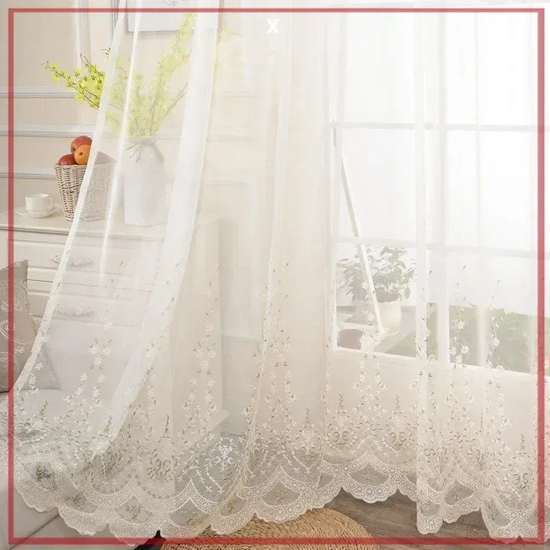 Floating Window with White Bottom Simple Window Curtains for Living Room Bedroom New Modern Embroidered Window Screen