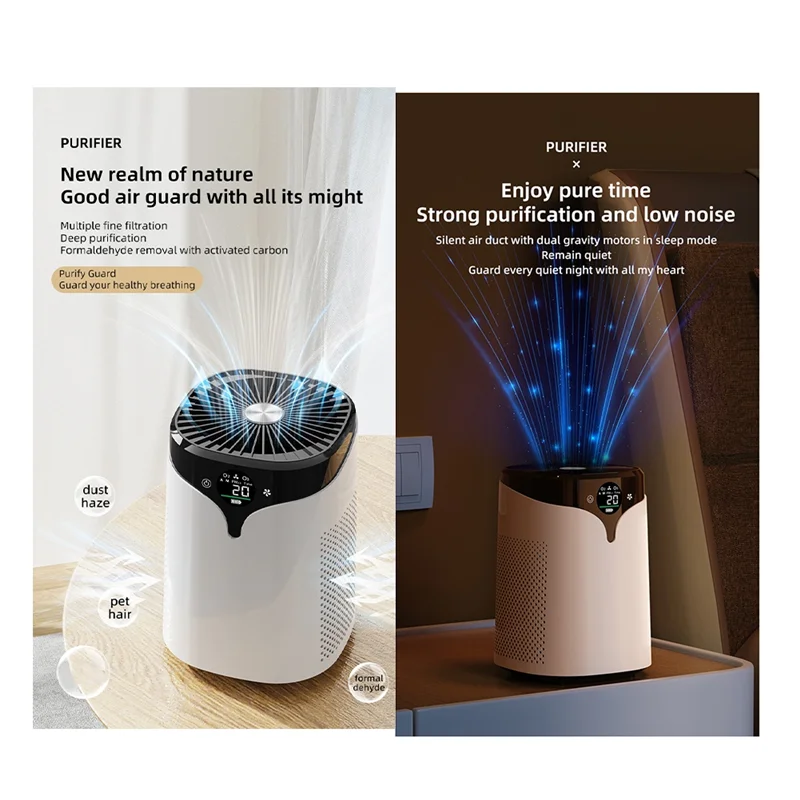 LITE-purificador de aire Pantalla digital para eliminar formaldehído Purificación de olores de humo para el hogar Estilo de iones negativos: blanco