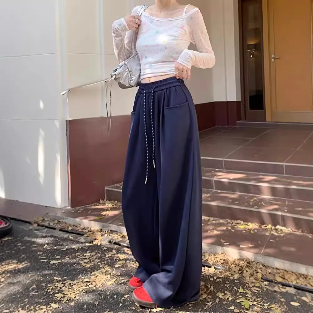 

Autumn Winter Women's Fleece Warm Lazy Style Wide Leg Pants New High Waisted Straight Wide Leg Jogging Pants Sweatpants