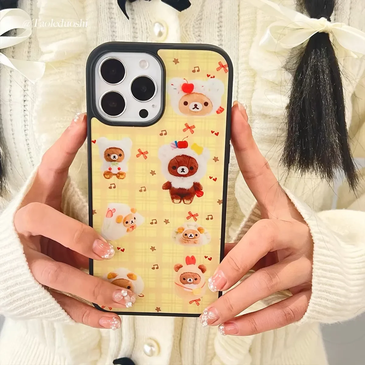 Ins الكورية الكرتون لطيف الأصفر متقلب Rilakkuma جراب هاتف آيفون 17 الهواء 16 15 14 13 12 11 برو XR ماكس 8 7 زائد Y2K غطاء #2