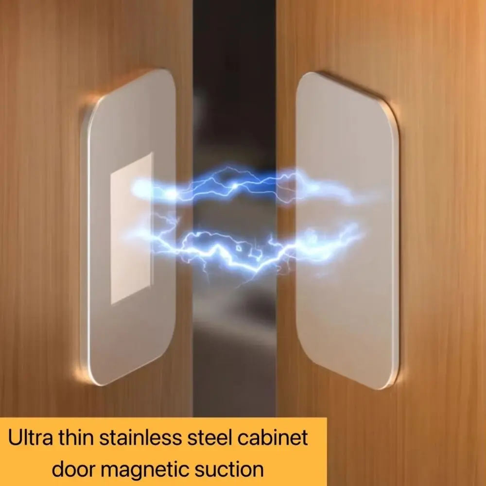 4 Set Ultra-Thin Magnetic Cabinet Door Catch Stainless Steel No Drill Cabinet Catch Quiet Closure Strong Magnetic Drawer Magnet