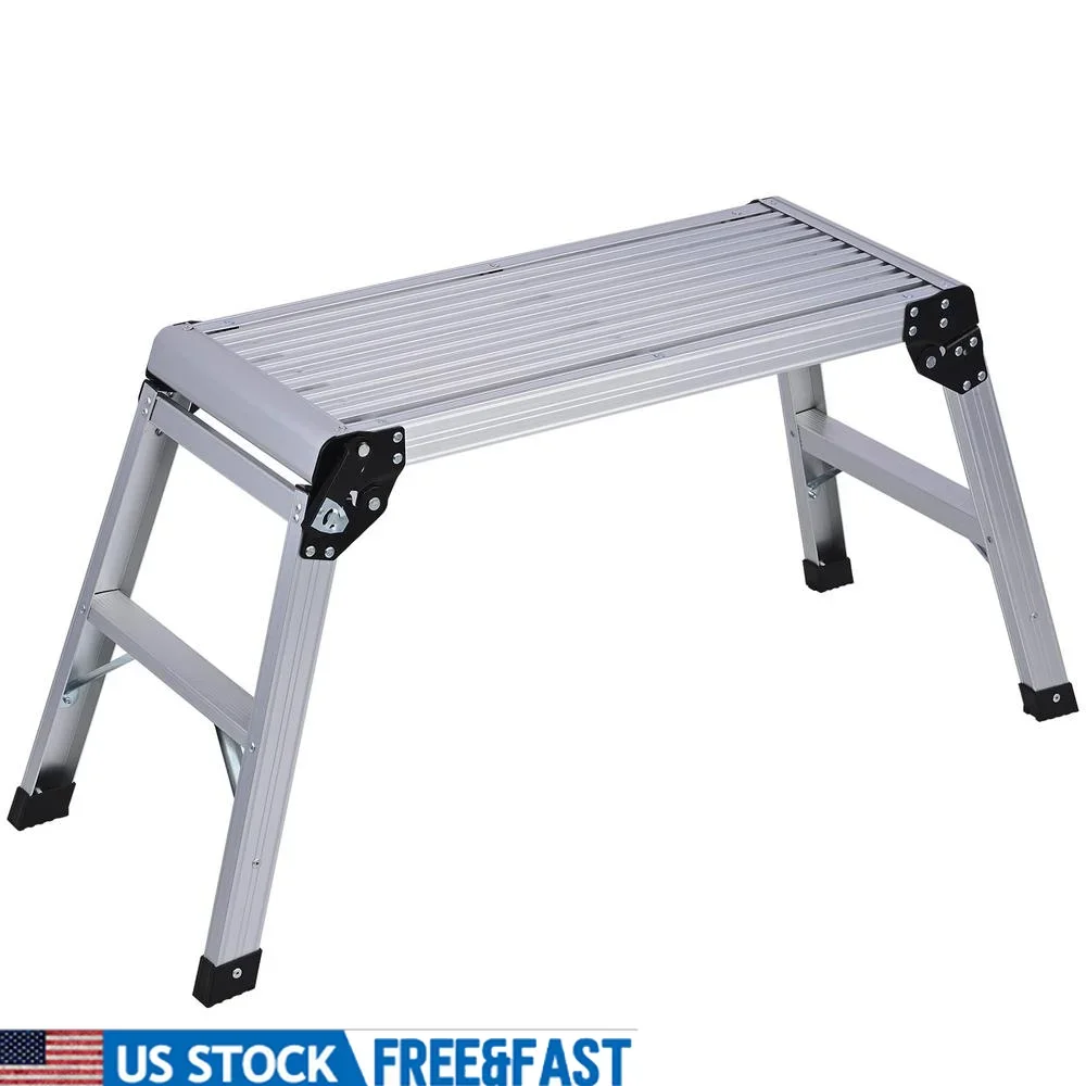 Aluminum Folding Work Platform Portable Step Stool Non-Slip 330lbs Capacity Easy Clean and Fold Step Bench Adults Workbench Yard