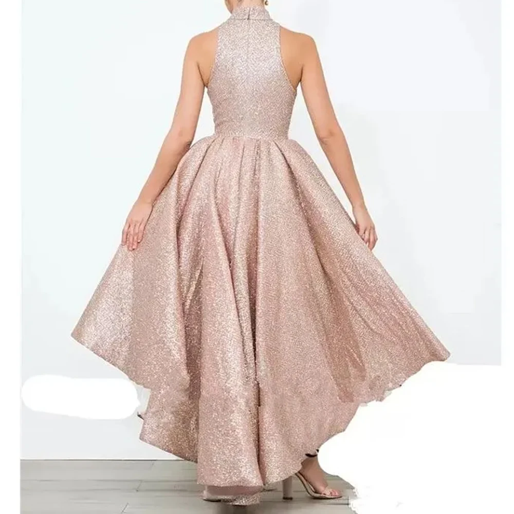 Sparkle Prom Party Dresses For Women A Line High Low Halter Sequin Knee Length Formal Evening Dresses