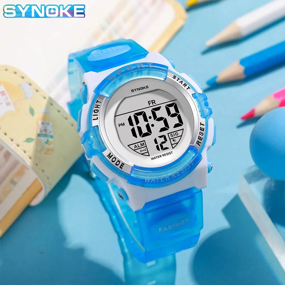 SYNOKE Student Digital Watch Waterproof Sports Children Watch Glow Multi Function Kids Watch Seven Colors Light Gift