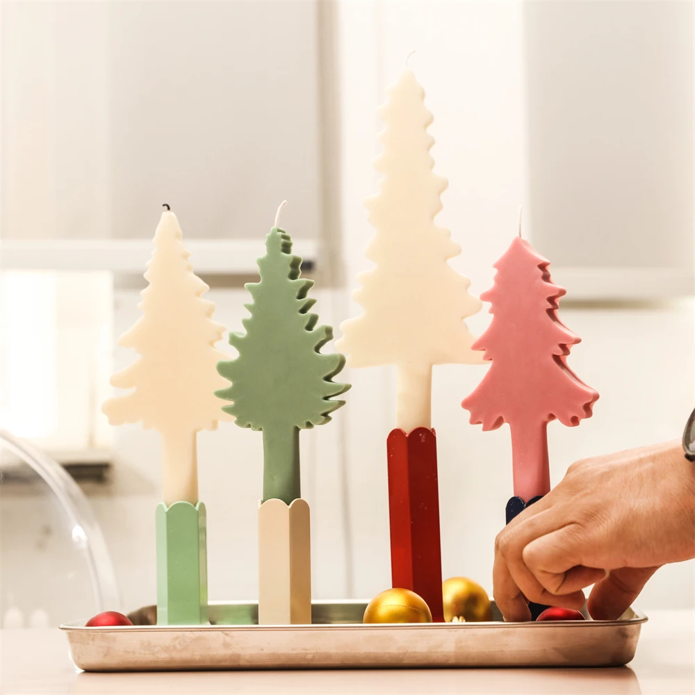 Boowan Nicole Layered Christmas Tree Canddle Silicone Mold DIY Christmas Home Decor Mold for Scented Candles Soap Cookies Making