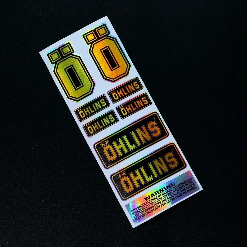 YF*NO.L093 OHLINS Moto Stickers Accessories Laser Rainbow Suspension Decoration Motorcycle Body Helmet Waterproof Decals view 2