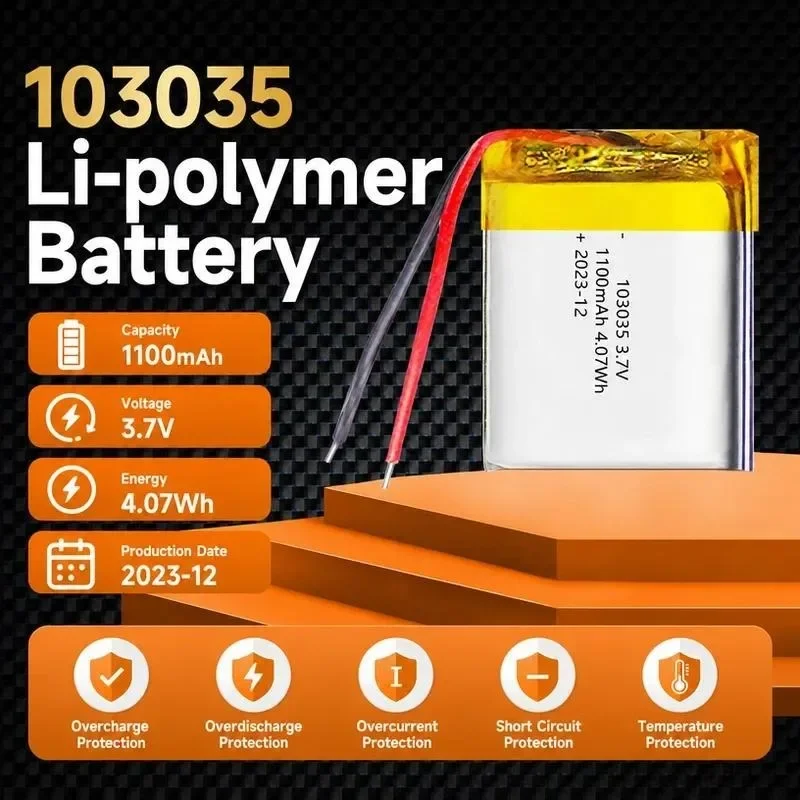 100pcs For Polymer Lithium Battery 103035 1100mAh 3.7V Ternary Large Capacity For Speaker Mixing Cup Sprayer Replacement Power