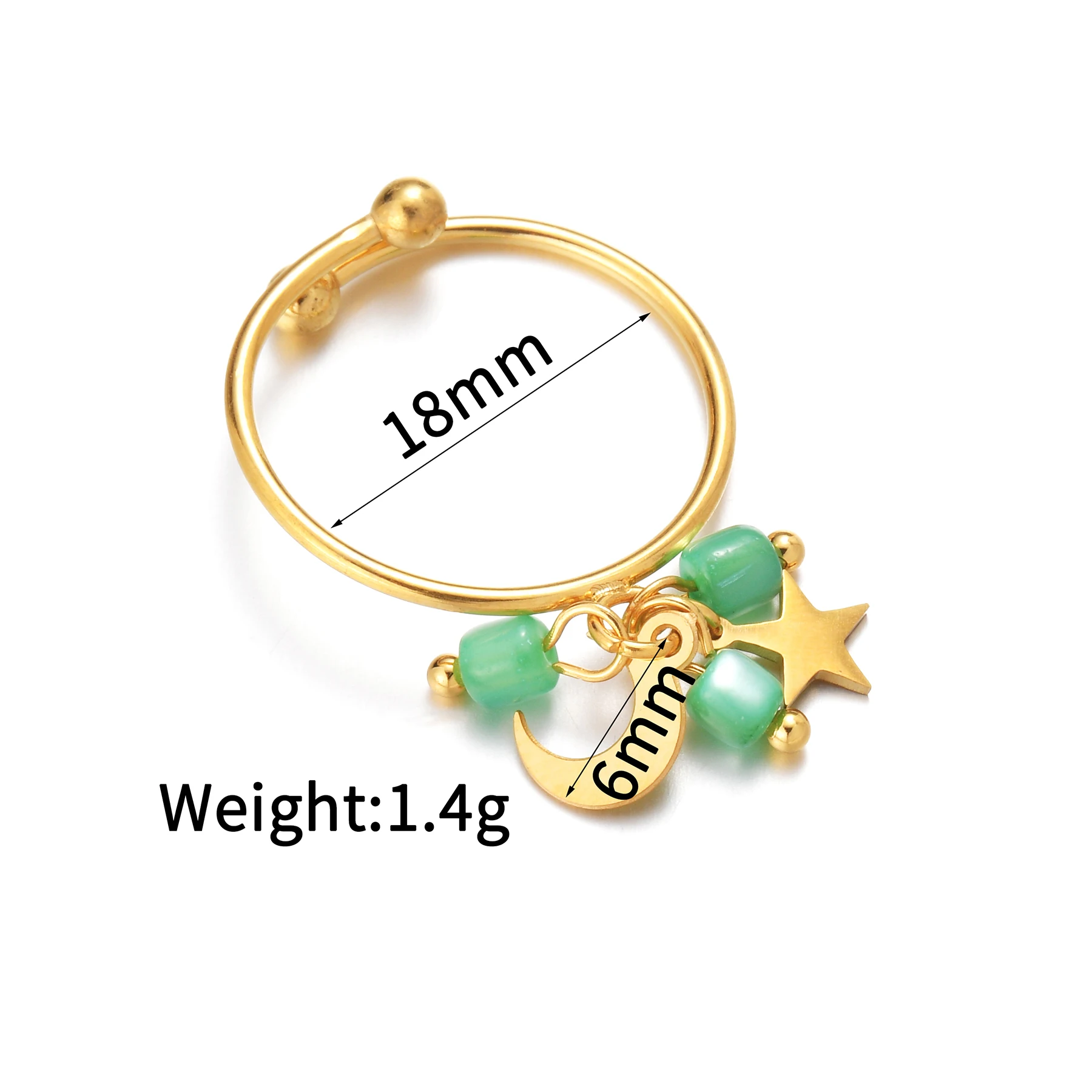 Atoztide Colorful Beaded Star Moon Open Rings For Women Stainless Steel Adjustable Finger Ring Waterproof Christmas Jewelry Gift