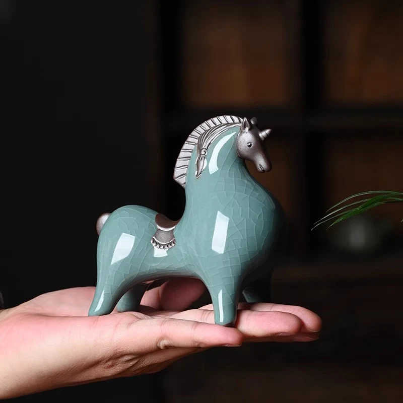 Ceramic Horse Ornament, Living Room Foyer Wine Cabinet, Desktop Office Desk Decortaion, small zodiac horse decoration, decorati