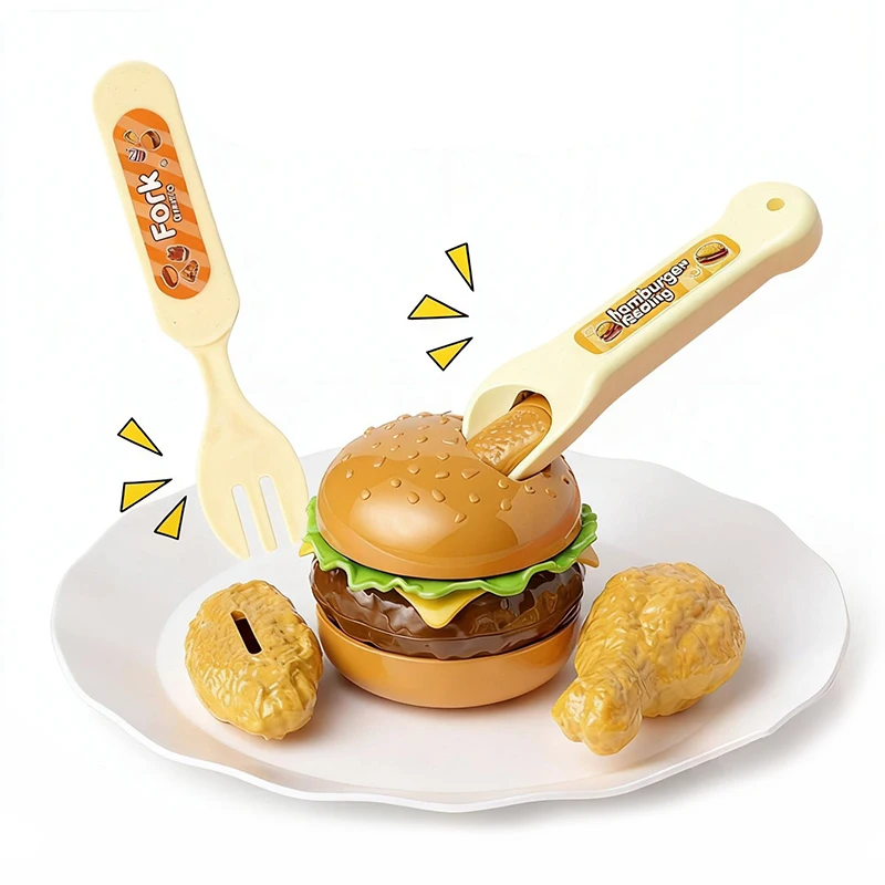 Juguetes de cocina para alimentación de hamburguesa para niños, comida, pudín, alimentación, casa de juego de imitación, juego interactivo educativo, juguetes para niñas