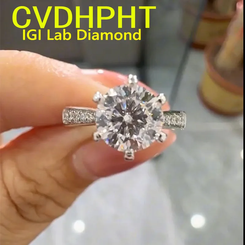 Luxury  IGI Lab Growing Diamond Ring Round D Color 1 2 3Ct Soild Au 750 18K White Gold Ring  wedding ring Factory sell ﻿