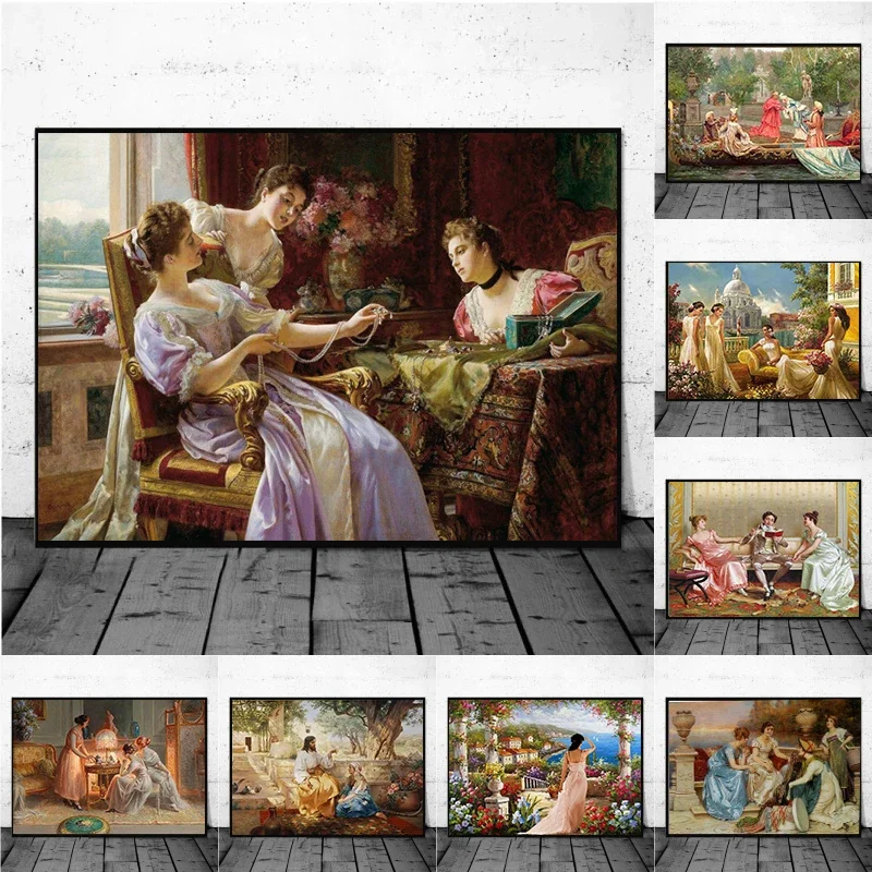 1pc Unframed Wall Art Home Decoration Vintage Court Noble Lady Canvas Painting Wall Art Antique Old Time Middle Ages Woman Poste