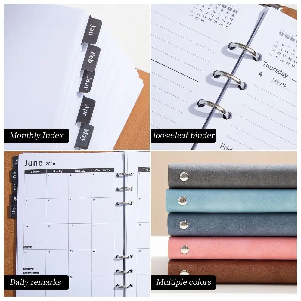 Index Tags 2026 Planner Notebook A5 Size Spiral Binding Coil Diary Book Clock In Function Simple Design Daily Plan Schedule