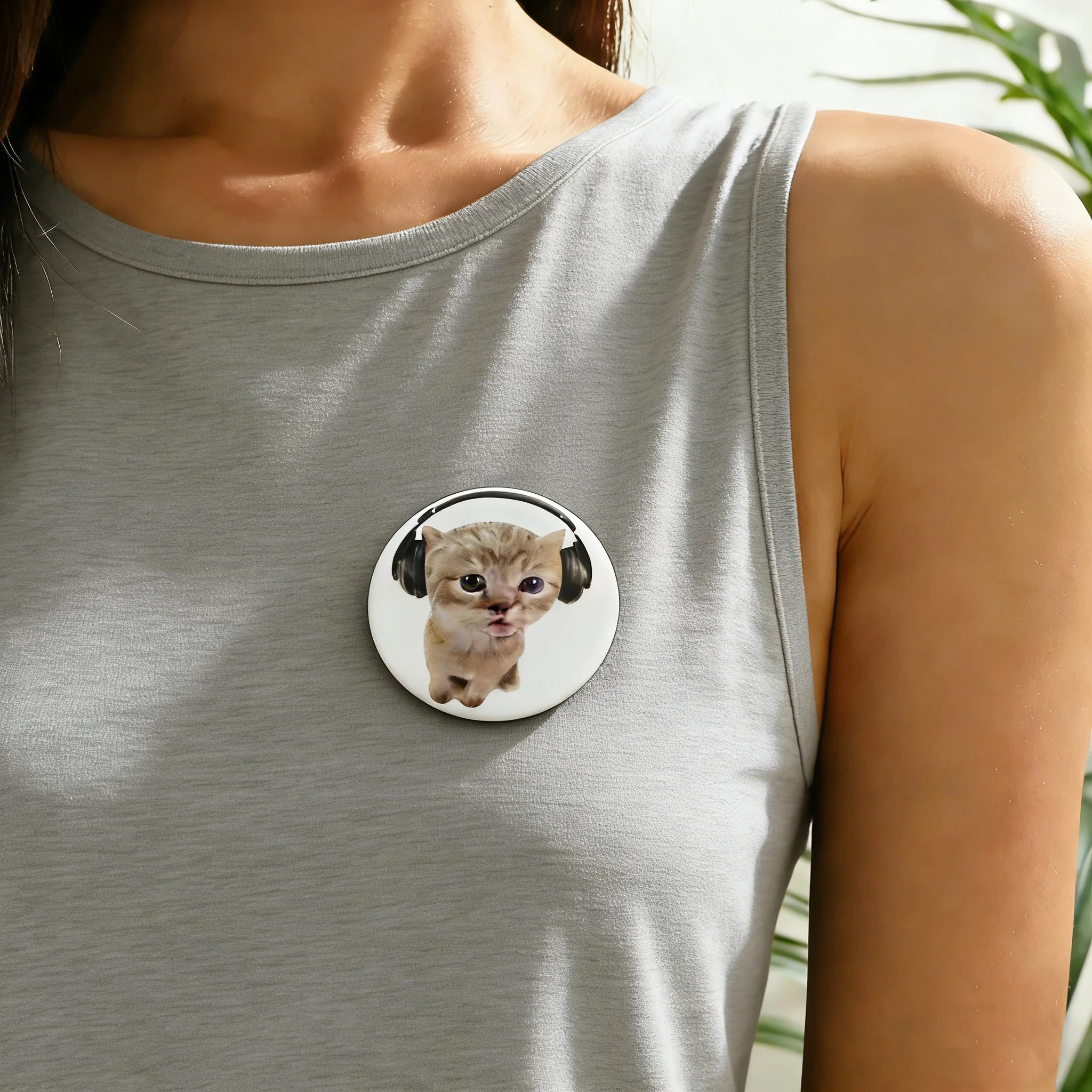 Cute Kitten With Headphones Enamel Pin Acrylic Pet Brooch Badge Clothing Accessory