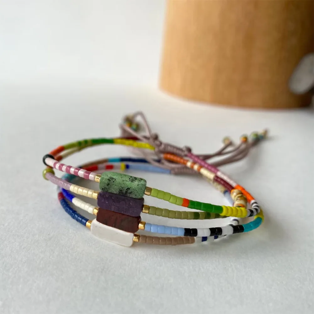 Boho Colombia Miyuki Crystal  Natural Stone Bracelet Handwoven Cloth Braided Wristband for Women  Ethnic Style Pulseras Gift