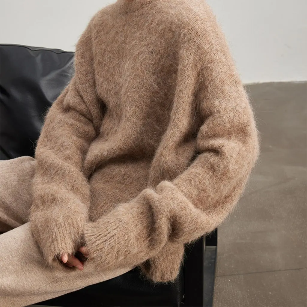 

Women's Alpaca Wool Crewneck Sweater G Quality Loose Fit Knitted Autumn Winter Lazy Style Fashionable And Comfortable