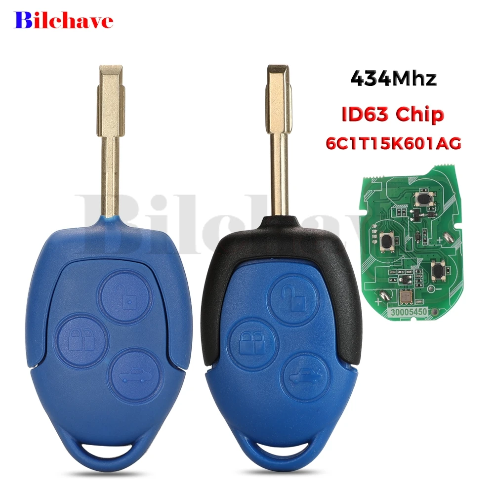 

jingyuqin 4D63 Chip 433MHz 3 Buttons Remote Car Key Fob 6C1T15K601AG For Ford Transit WM VM 2006-2014 FO21 Keys Control FOB