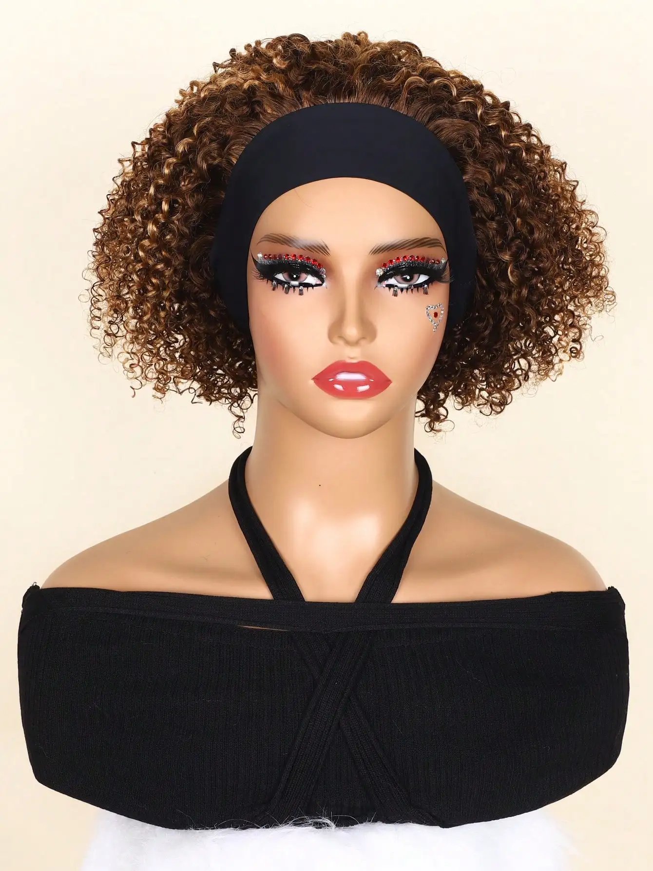 

Ombre Highlight Short Bob Headband Wigs Human Hair 4/27 Kinky Curly Headband Wig For Black Women 10-14 Inch None Lace Front Wig