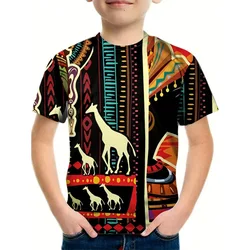 Summer Fashion African Ethnic Style T-shirt African Woman Cartoon T Shirt Boys Girls Kids T-shirt Harajuku Street Short Sleeve