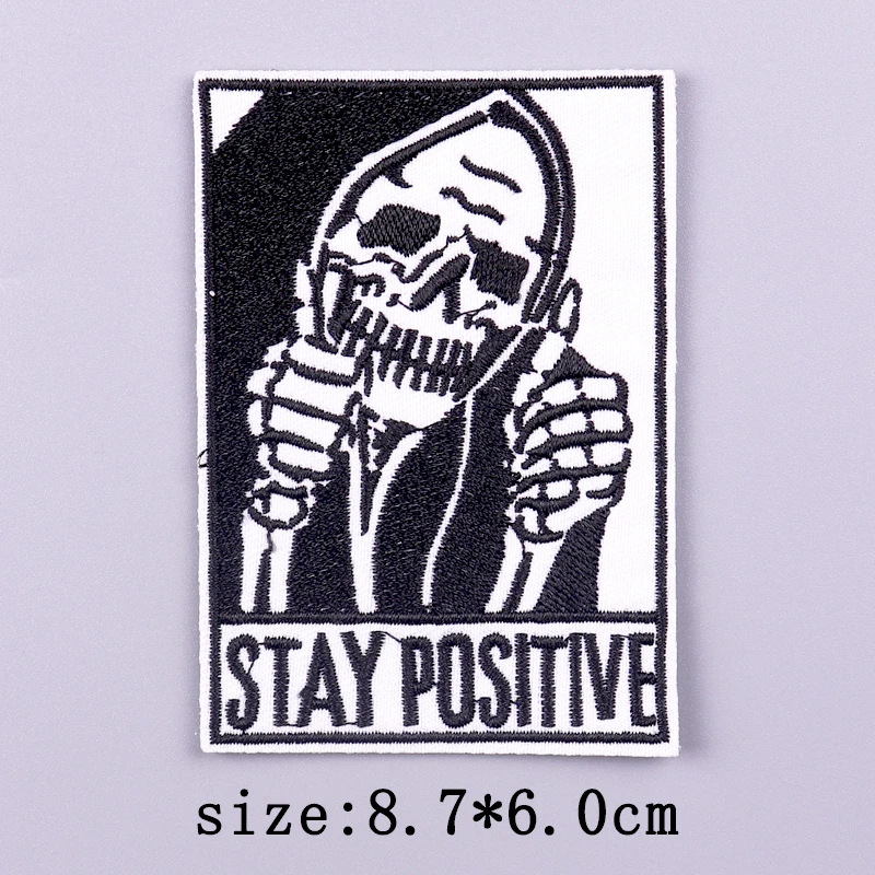 Skull Patch Punk Embroidered Patches For Clothing Stripe Badges Letters Patch Iron On Patches On Clothes DIY Hook Loop Stickers