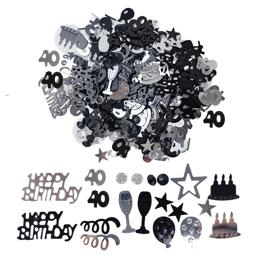 Schwarz-Silber-Konfetti, 30/40/50/60, alles Gute zum Geburtstag, Dekoration, Metallfolie, Konfetti-Streuer, Schwarz-Silber, Party-Tischdekoration für Männer – Detail 1