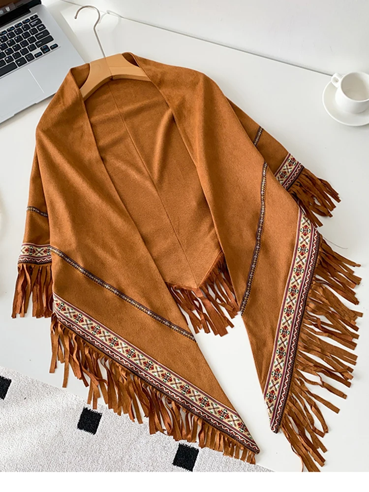 

Весенне-осенний женский богемный lndie, народная верхняя одежда для отдыха, нерегулярный плащ, пальто, повседневный флисовый топ с вышивкой и кисточками в виде оленя, D73