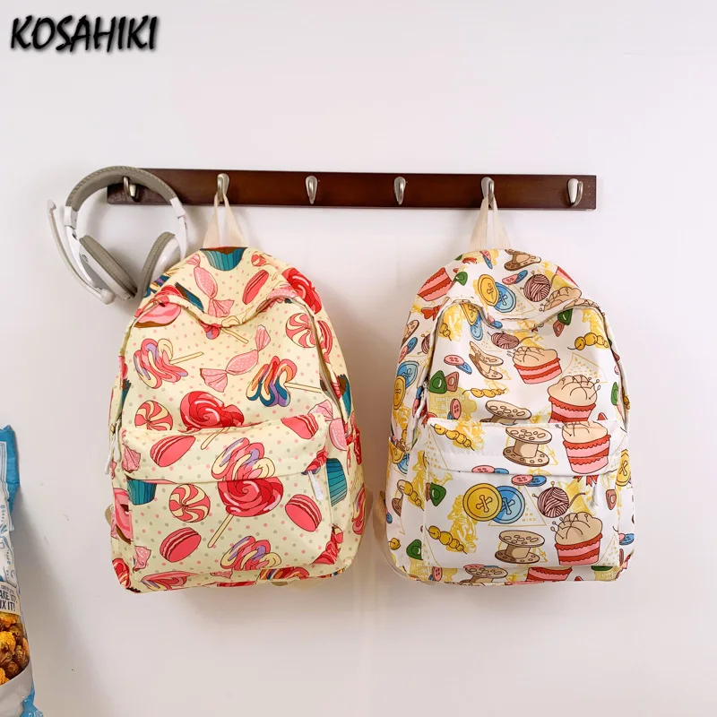 Sweet Y2k Aesthetic Cartoon Candy Graffiti Backpack Japanese Kawaii Trendy Chic Schoolbag Harajuku Preppy Backpacks for Students