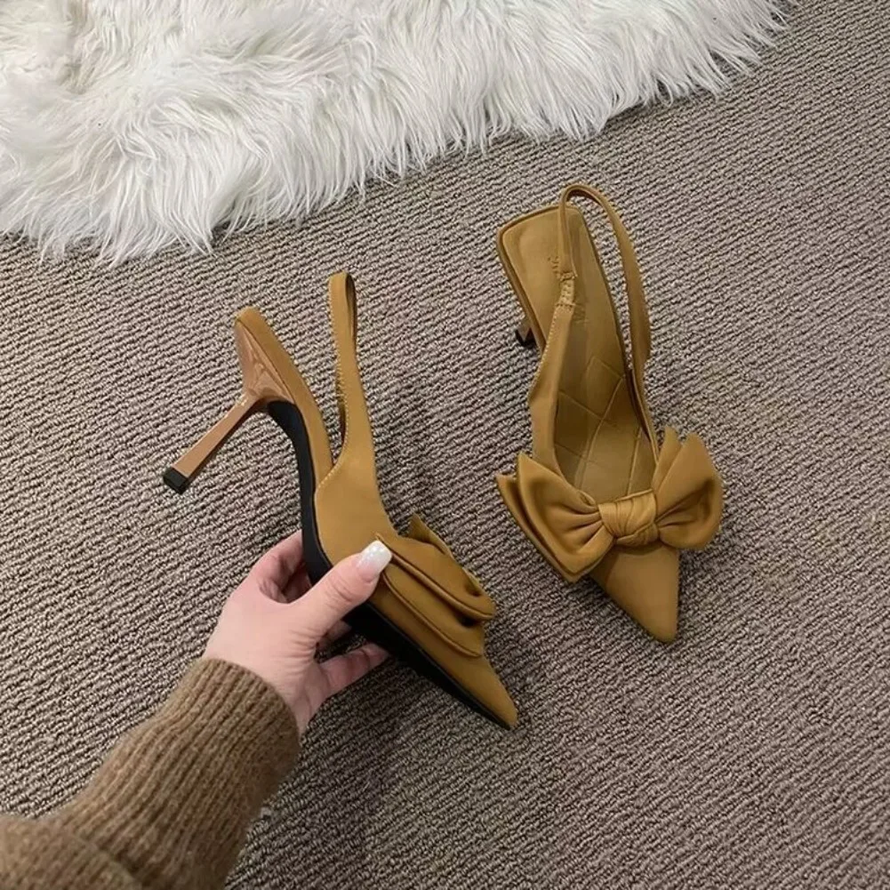 2026 Damenschuhe Sommer Neu Schmetterlingsknoten Damen Slingback High Heels Sexy Kleid Schuhe Dünner Absatz Spitze Zehe Damen High Heels Pumps – Detail 12