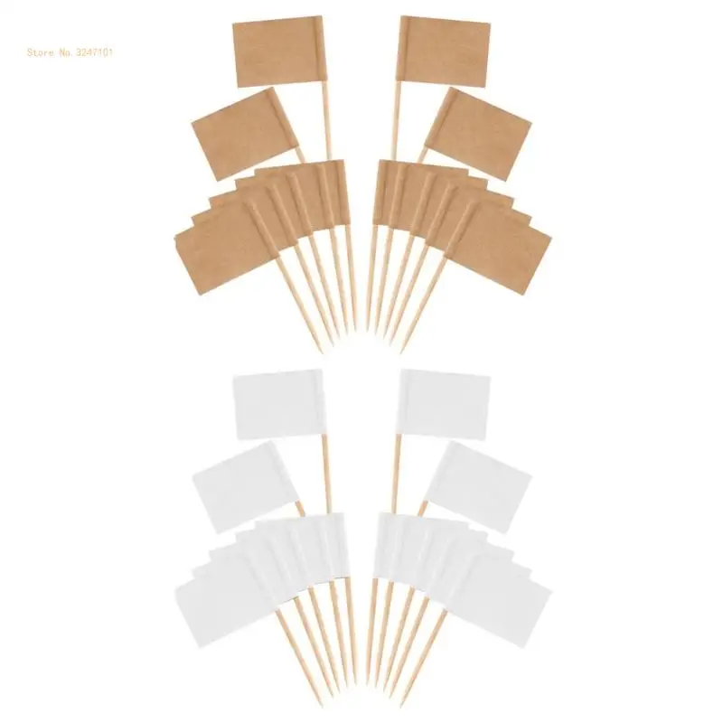 

100 Pieces Blank Toothpick Flags Mini Labels with Wooden Sticks Cheese Markers Picks for Cupcake Toppers Fruit Dropship