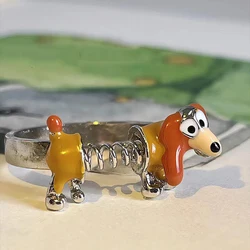 Punk Funny Spring Dog Ring Childlike Cartoon Puppy Cute Kpop Girl Index Finger Adjustable Opening Rings for Close Friend Kids