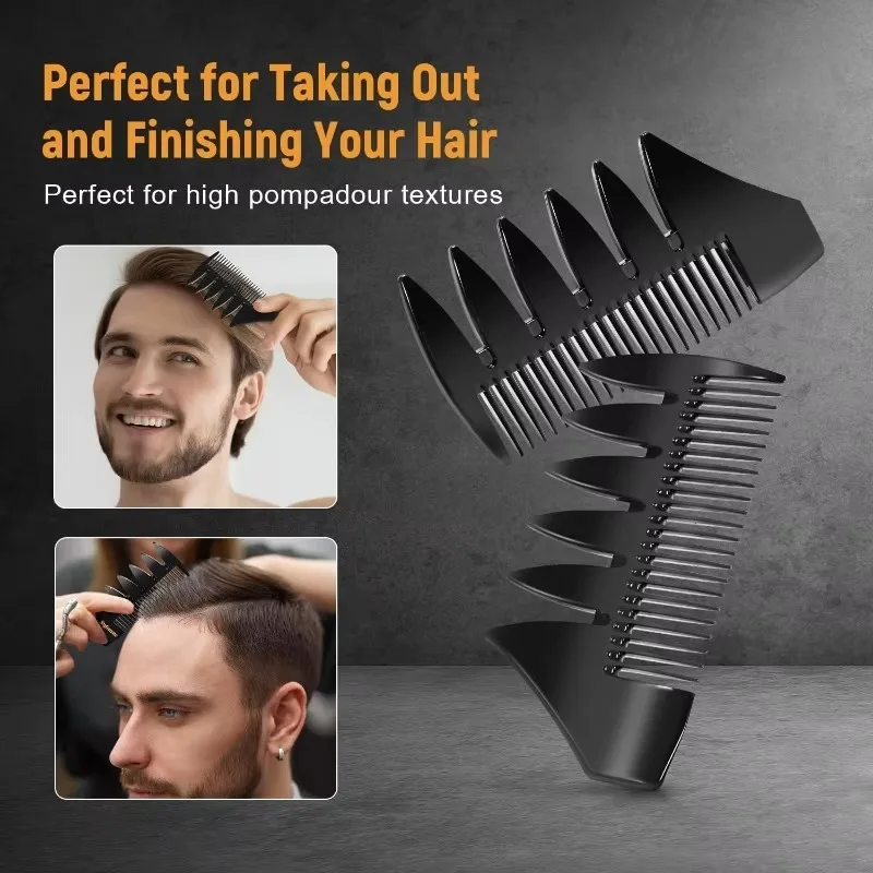 3PCS - Oil Comb - Men's Anti Static - Black Haircut Wide Toothed Texture Comb - Men's Haircut Comb Set