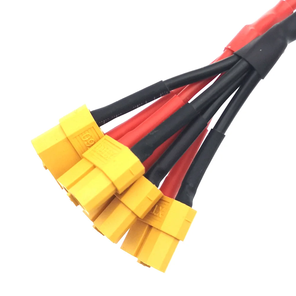 XT60 Parallel Battery Connector 1 Male to 4 Female Cable Dual Extension Y Splitter Silicone Wire for Increase battery capacity