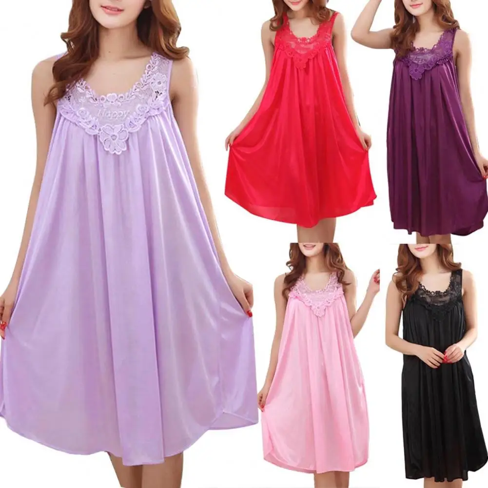 Сексуальная ночная рубашка больших размеров, женская кружевная дышащая ночная рубашка для отдыха, летний жилет из ледяного шелка, платье-майка, ночная рубашка