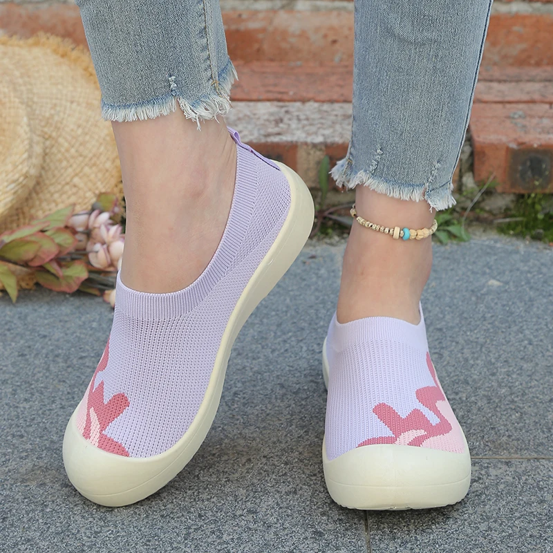 2026 Neue Damen-Strick-Slipper mit dickem Absatz, bequeme Freizeitschuhe für Damen, kostenloser Versand