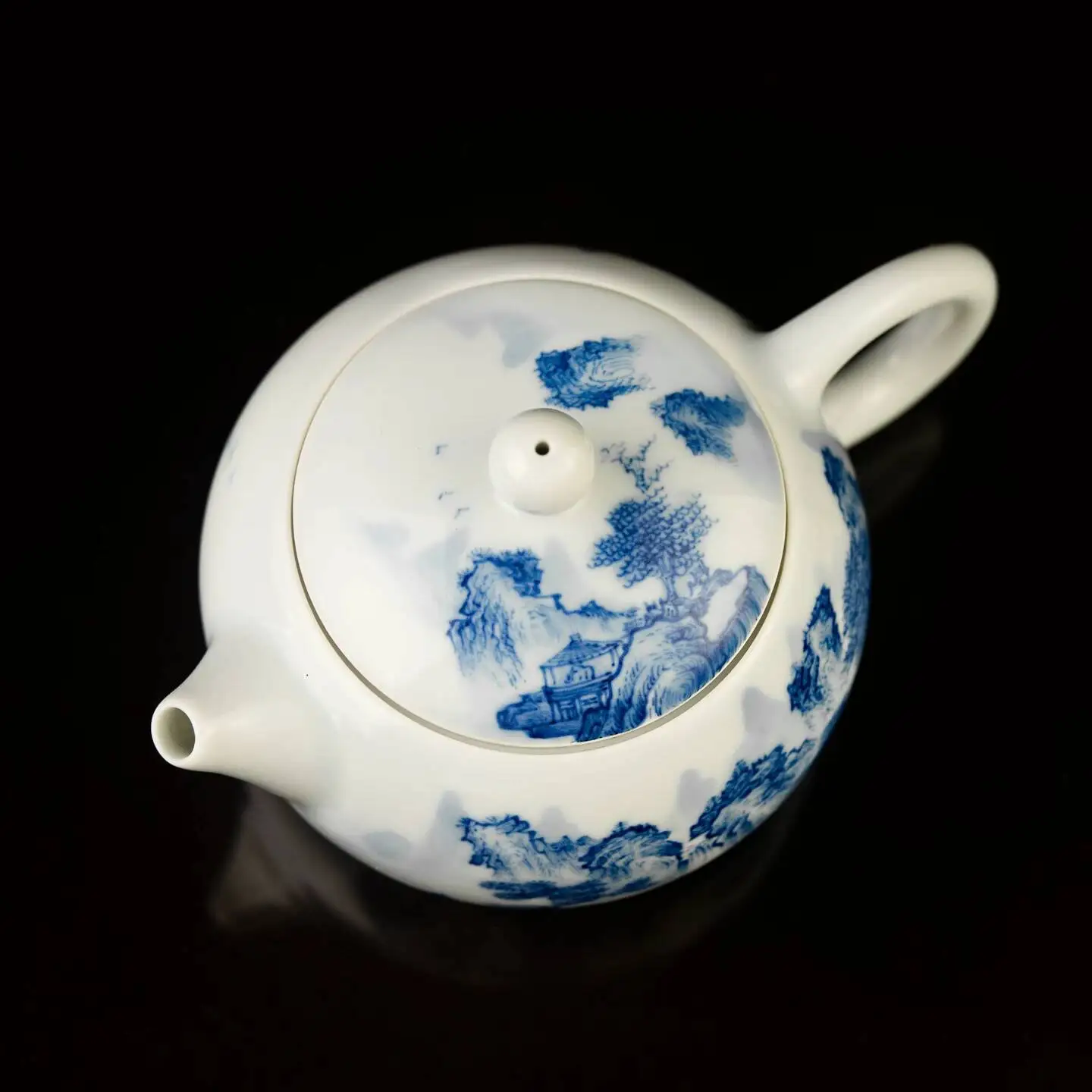 Holy Blue White Stream Mountain Waterfall Chinese Style Landscape Painting Ceramic Teapot And Teacup Set