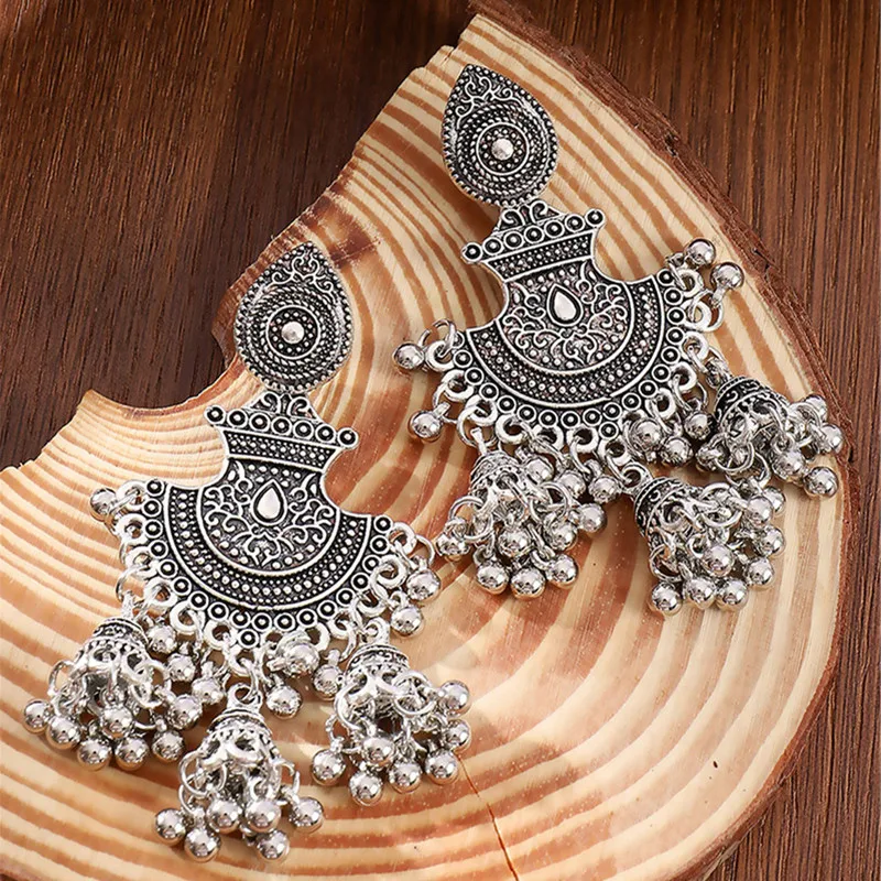 Fashion Vintage Metal Tassel Beads Bell Pedant Drop Earrings Fashion Jewelry Big Statement Earings Fashion Jewelry gift