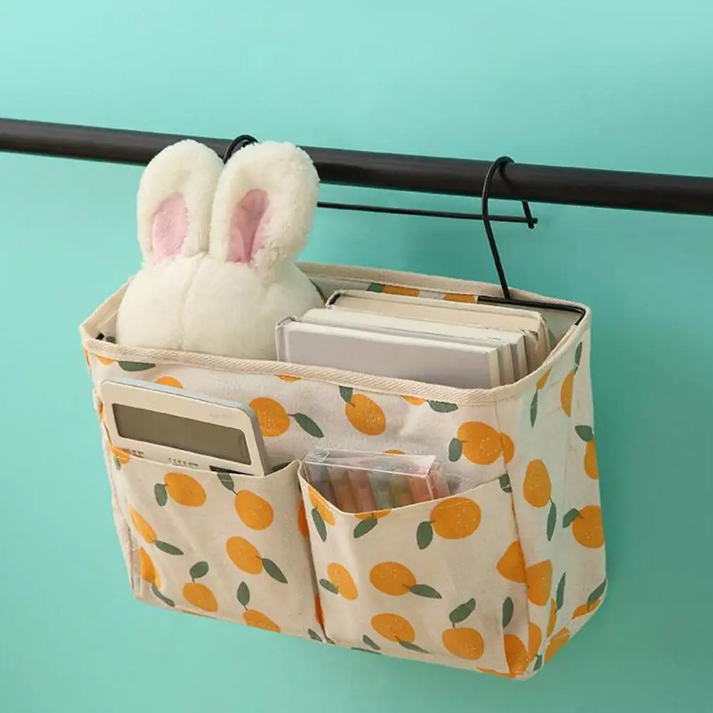 Hanging Organizer Hanging Bag Waterproof Large Capacity Cotton Orange Pattern Bedside for Bedroom