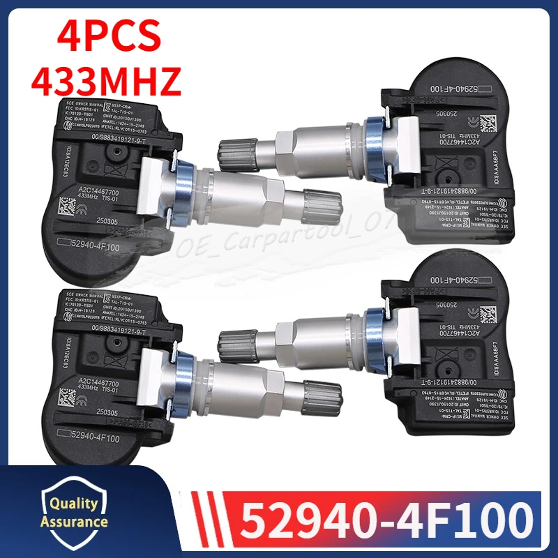 

52940-4F100 Car Tire Pressure Monitor System Sensor 4PCS For Hyundai Grand Starex 2015 2016 2017 Maxcruz TPMS 433MHZ 529404F100