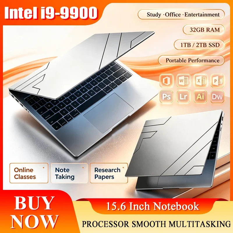 2026 New 15.6'' Laptop Intel Core I9-9900 32GB 2TB Gaming PC Ultra Slim Office Study Computer PC Windows 11 Pro 1920*1080 HD