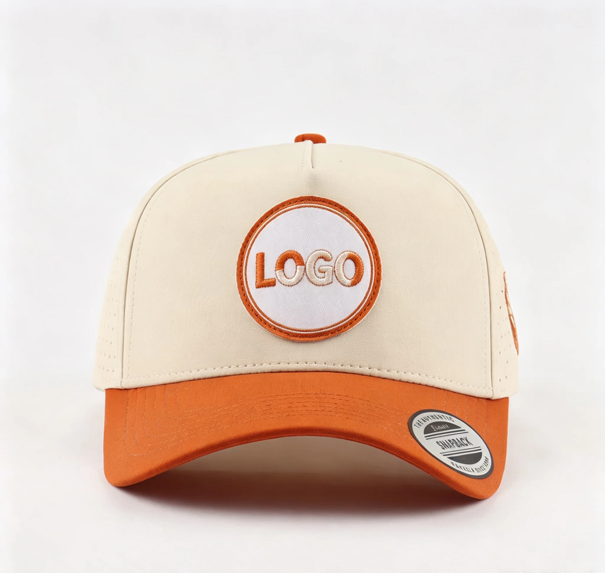 Custom Men's 5-Panel Laser Cut Hole Perforated Baseball Cap Waterproof Sport Hat with Dog Woven Label Logo High Quality OEM ODM
